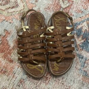 Sam Edelman Tan and Gold Strappy Sandals